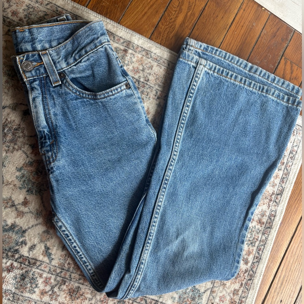 Vintage 90s Girls 7 Levi’s Dry Goods Classic Medium Wash Blue Flare Jeans Flare